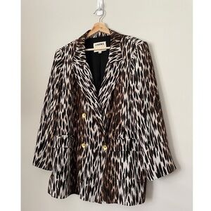 L’Agence Animal Print Double Breasted Silk Blazer